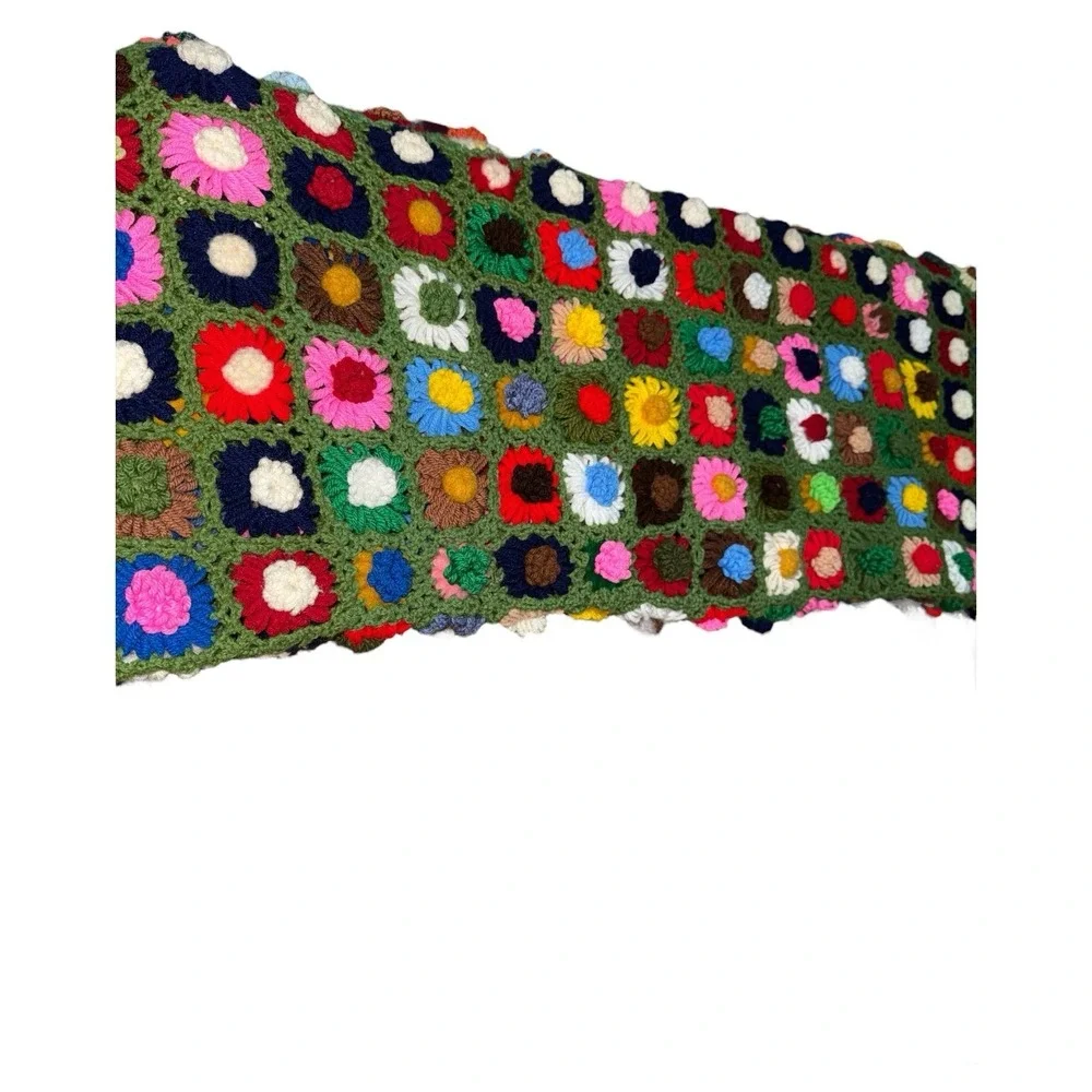 VTG Handmade Crochet Afghan Blanket Raised 3D‎ Flowers Granny Large 74x48